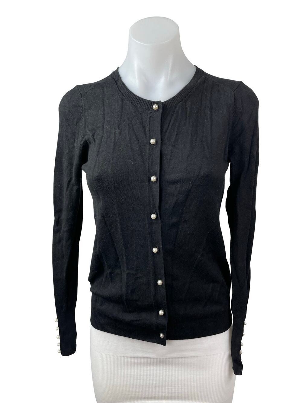 Zara Women's Black Long Sleeve Button Down Crew Neck Cardigan Sweater Top Sz S